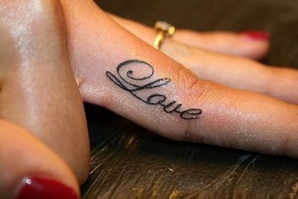 Awesome Love Tattoo Design On Finger 