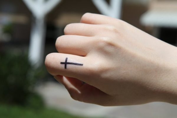 Black Cross Tattoo Design On Finger