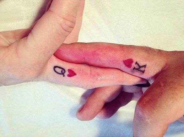 Black and Red King and Queen Finger Tattoo
