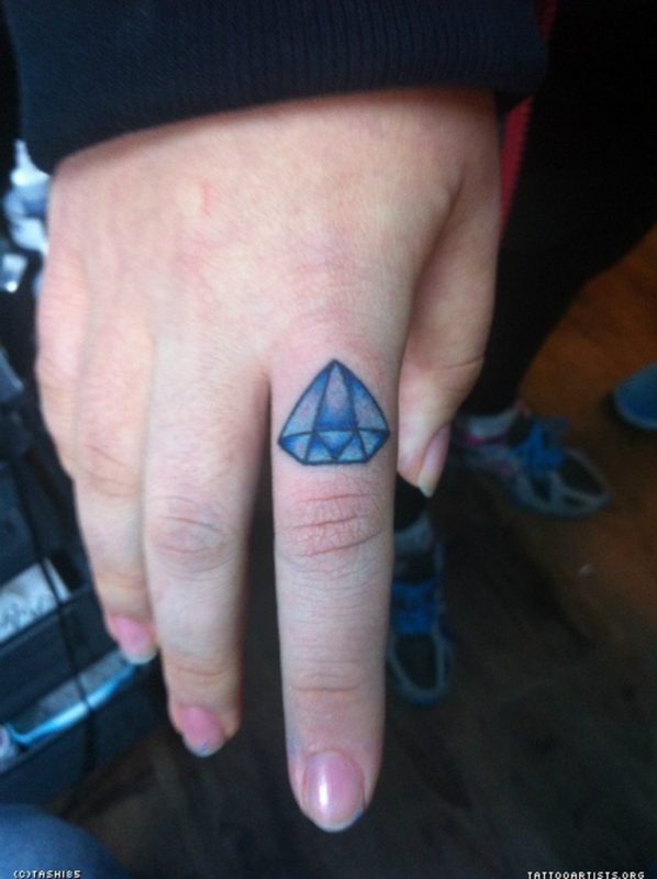 Blue Diamond Tattoo On Finger