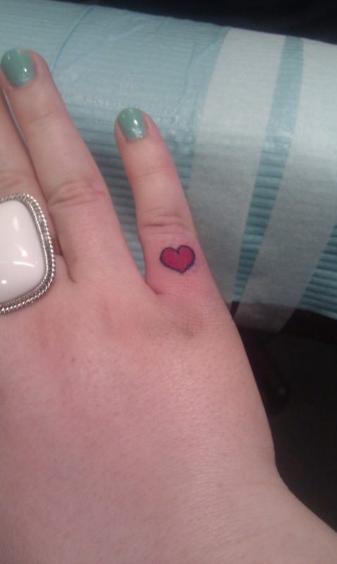 Colored Heart Finger Tattoo