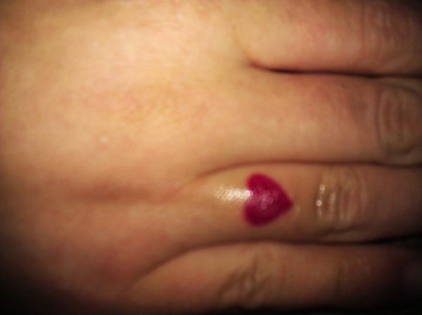 Colored Heart Tattoo On Finger