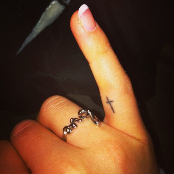 Cross Tattoo On Little Finger 