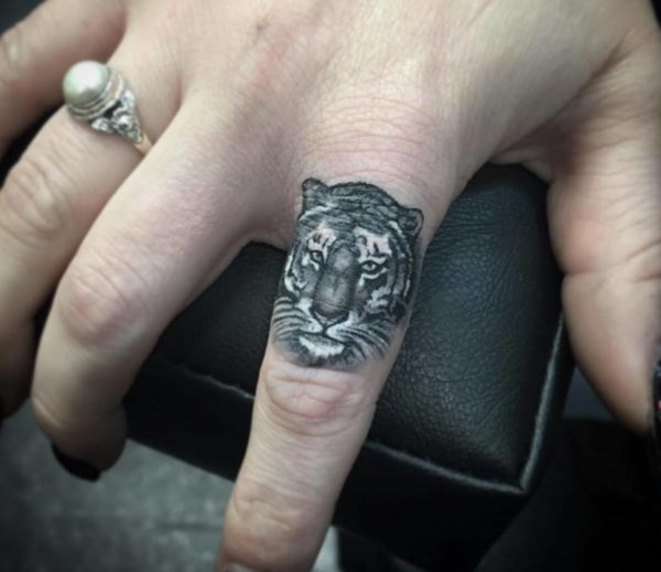 Grey Ink Tiger Tattoo
