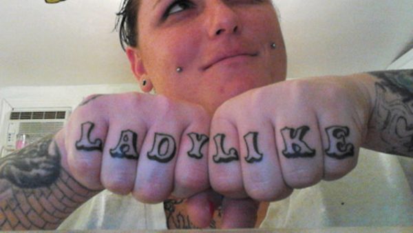 Lady Like Wording Tattoo On knuckle