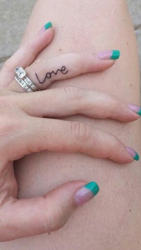 Excellent Love Tattoo Design On Finger