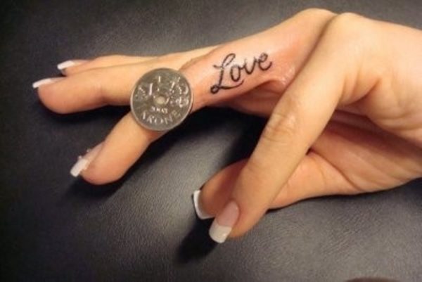 Love Text Tattoo On Finger