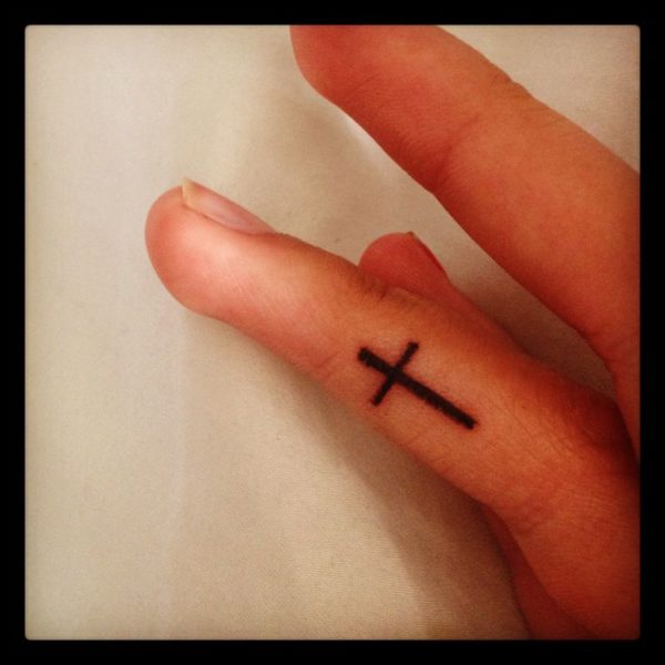 Cross Tattoo Design On Finger