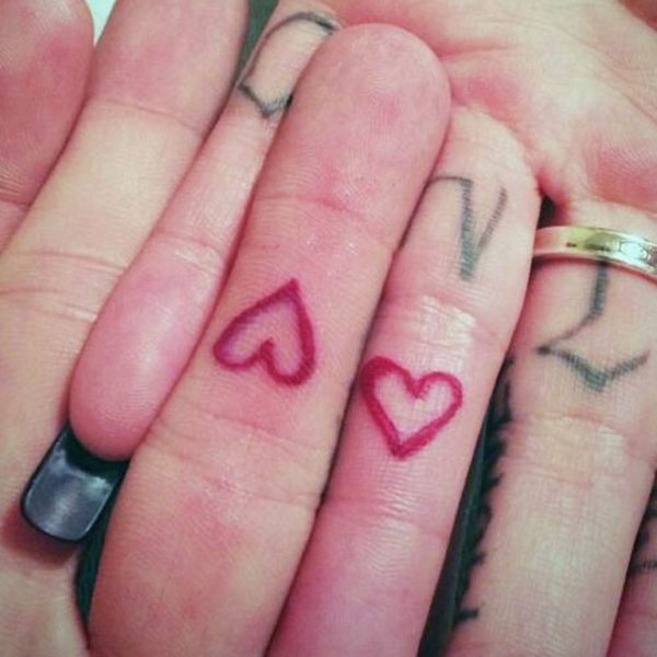 Red Heart Tattoos on Finger