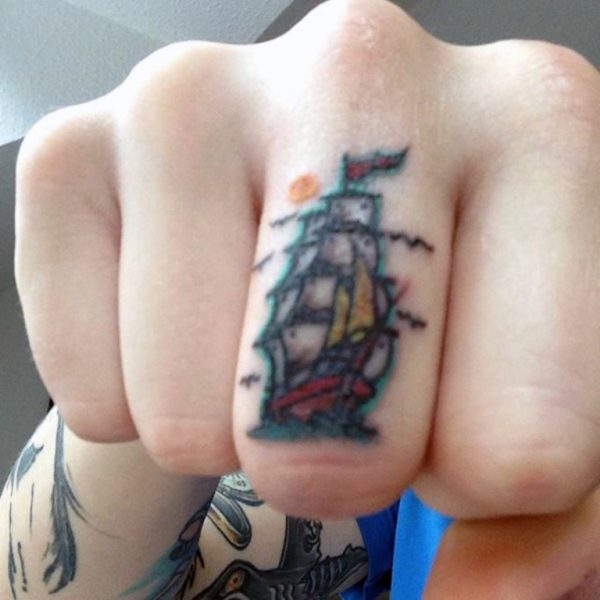 Ship Tattoo On Finger
