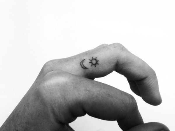 Star And Moon Tattoo Design on Finger