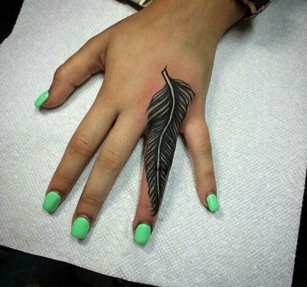 Amazing Feather Finger Tattoo