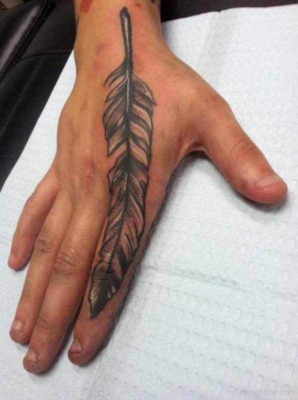 Awesome Feather Finger Tattoo Design