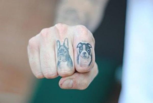 Beautiful Pair Dogs Tattoo On Finger