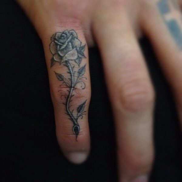 Black Rose Tattoo On Little Finger