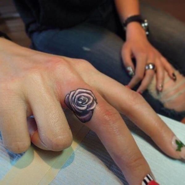 Colorful Rose Tattoo On Finger