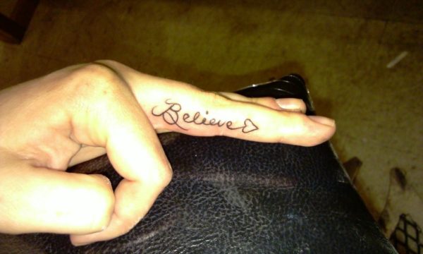 Cute Believe Finger Tattoo