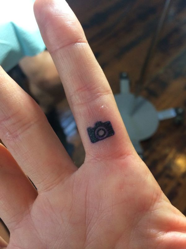 Cute Camera Tattoo On Finger