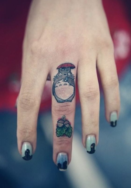 Cute Cartoon Tattoo On Middle Finger