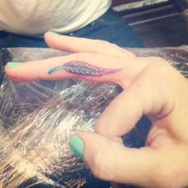 Cute Feather Finger Tattoo