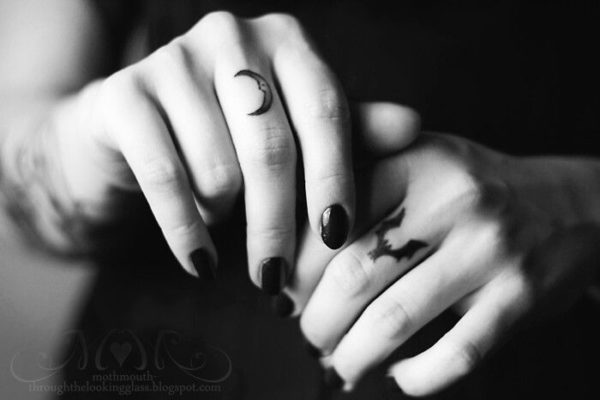 Cute Moon Tattoo On Middle Finger
