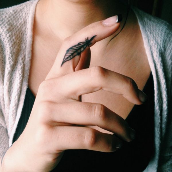 Feather Tattoo On Finger