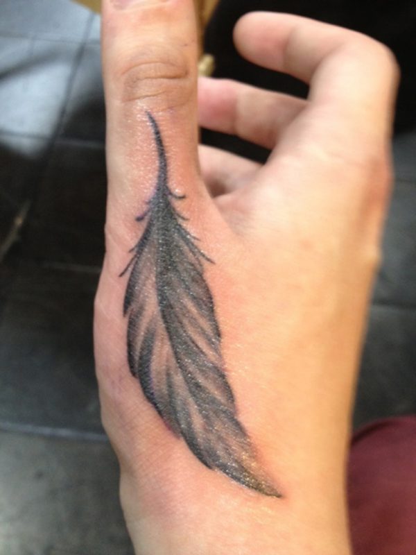 Feather Tattoo On Thumb