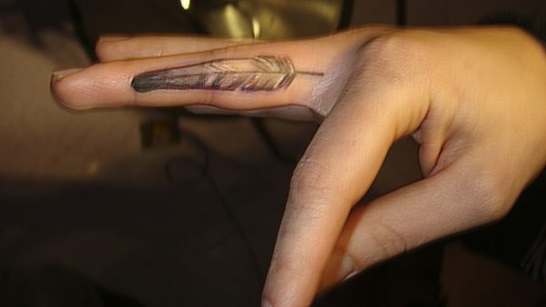 Finger Feather Tattoo