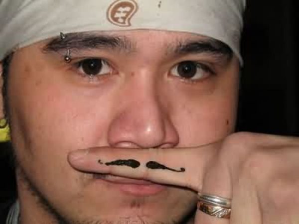 Finger Mustache Tattoo For Guy