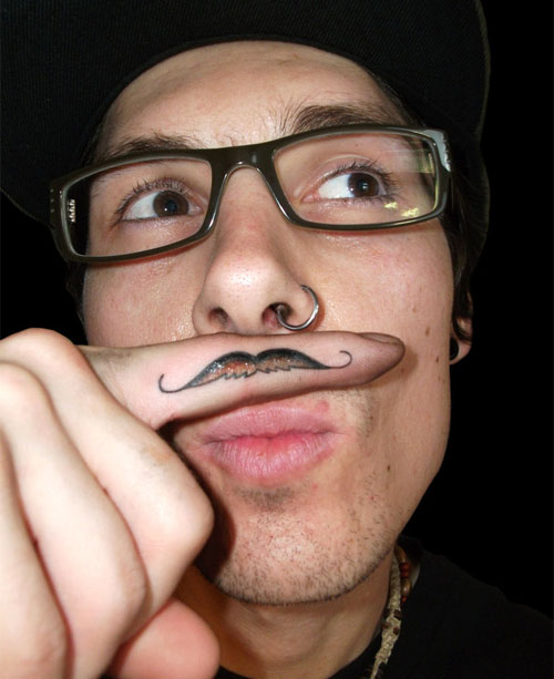 Finger Mustache Tattoo