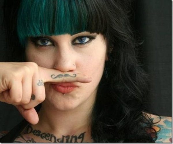 Impressive Mustache Tattoo On Finger