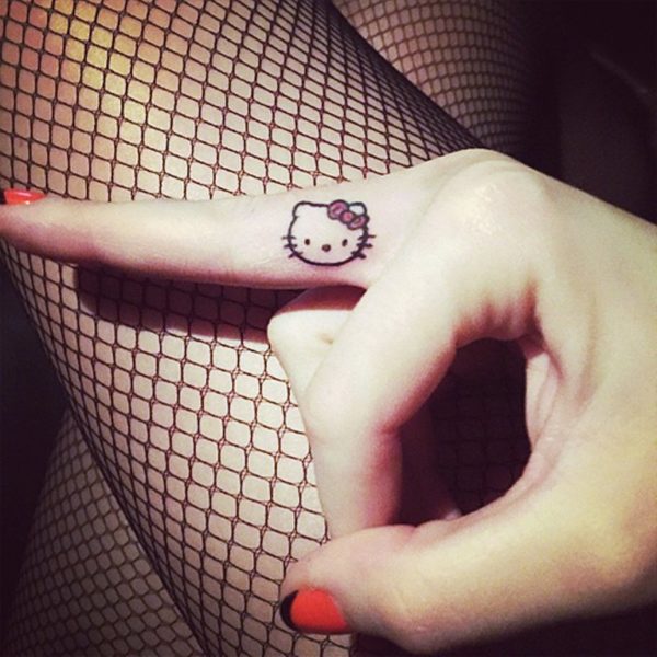 Kitty Cartoon Tattoo On Finger