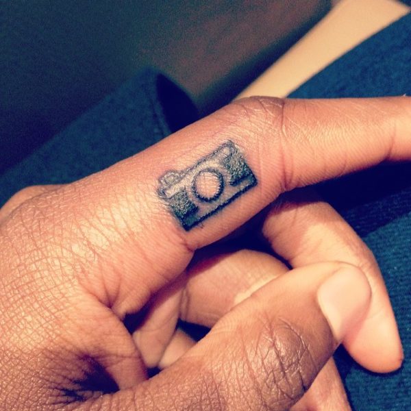 Little Camera Tattoo Design On Finger Side