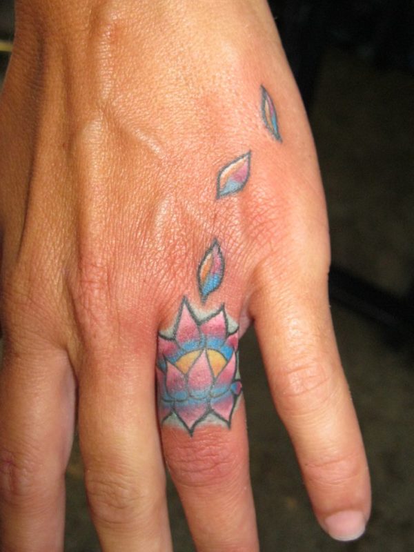 Lotus Tattoo Design On Finger