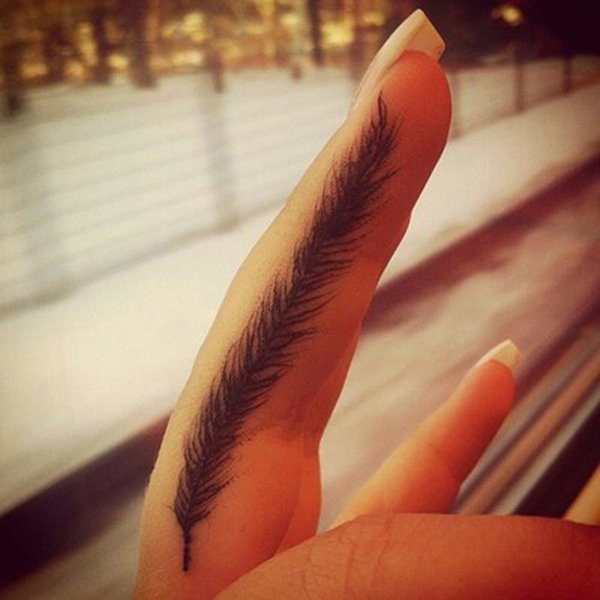 Lovely Feather Tattoo On Finger