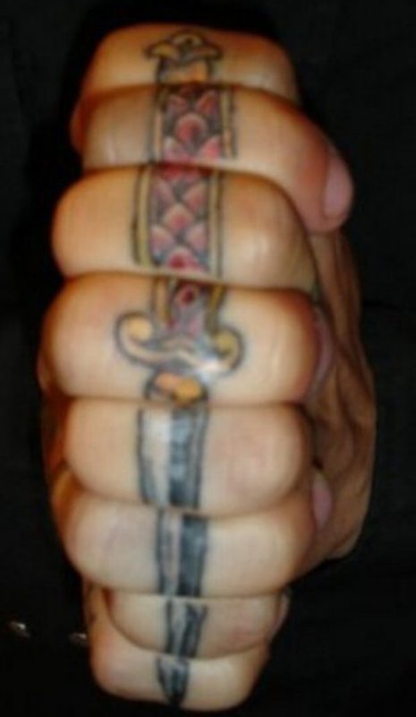 Lovely Sword Tattoo On Fingers