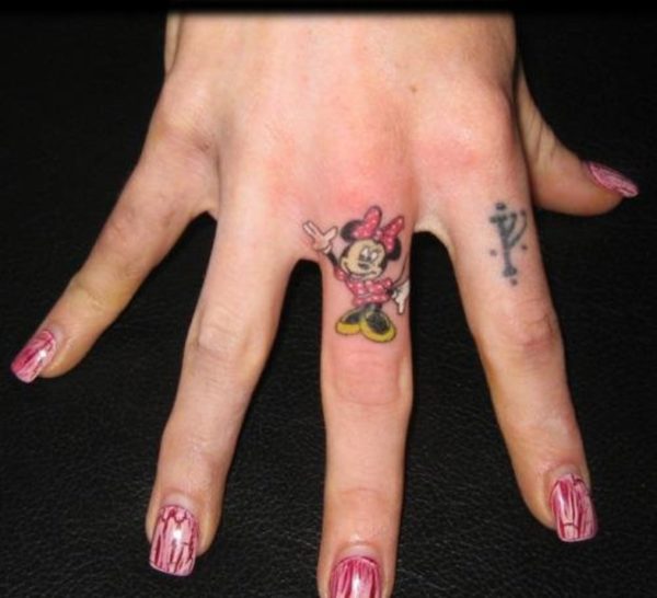 Mickey Mouse Tattoo On Finger