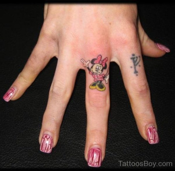 Minnie Tattoo On Middle Finger