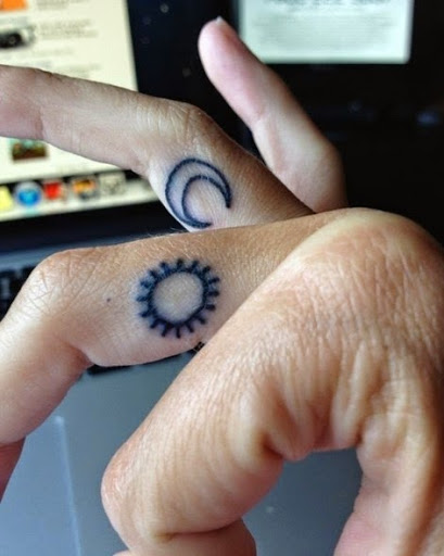 Moon And Sun Tattoo On Fingers
