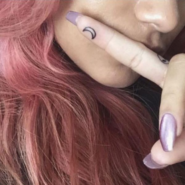 Moon Tattoo On Inner Finger