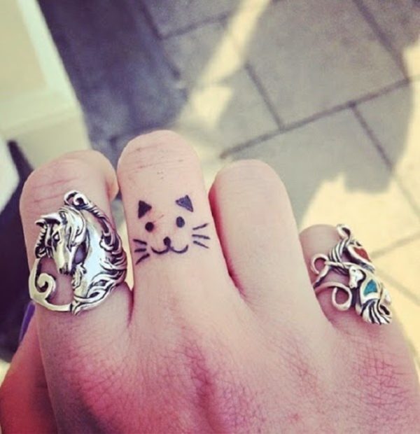 Small Cat Tattoo On Finger