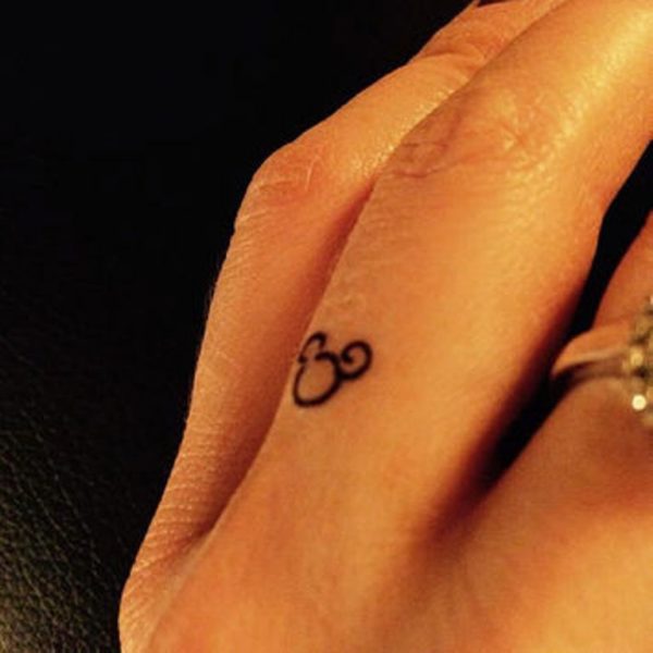 Small Mickey Tattoo On Finger