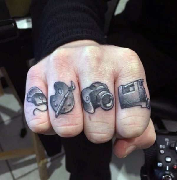 Stunning Camera Tattoo On Fingers