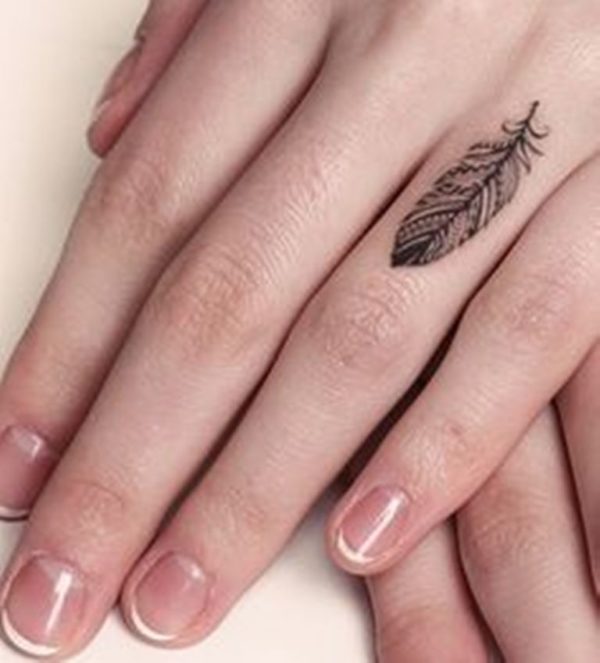 Sweet Feather Tattoo On Finger