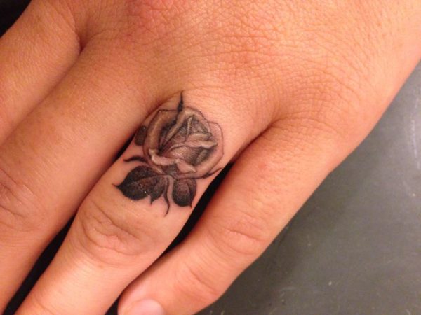 Sweet Rose Tattoo On Ring Finger