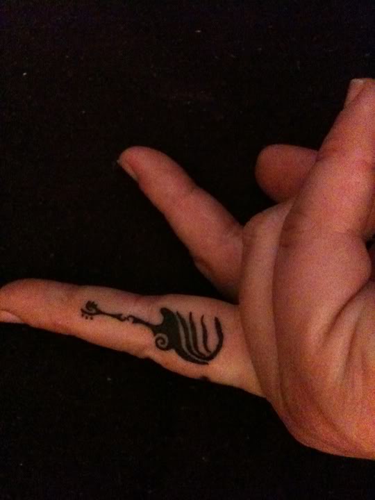 Tribal Guitar Tattoo On Finger