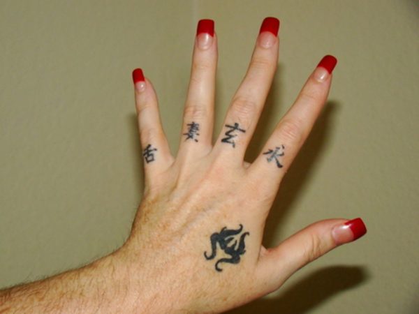 Wonderful Chinese Fingers Tattoo